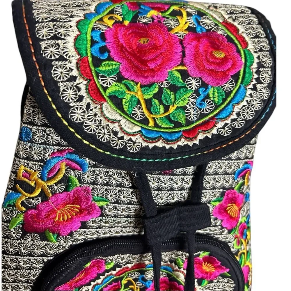 Boho Floral Embroidered Backpack